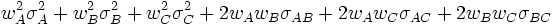  w_Aˆ2 \sigma_Aˆ2  + w_Bˆ2 \sigma_Bˆ2 + w_Cˆ2 \sigma_Cˆ2 + 2w_Aw_B \sigma_{AB}  + 2w_Aw_C \sigma_{AC} + 2w_B w_C \sigma_{BC} 